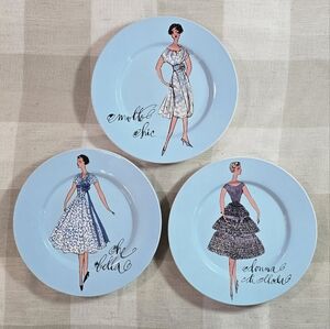 3 Rosanna Blue Chic Elegant Ladies Fashion Vintage Dresses 8" Salad Plates